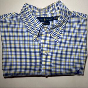 Ralph Lauren Classic Fit Cotton Stretch Plaid Button Down Shirt Blue/Yellow XL